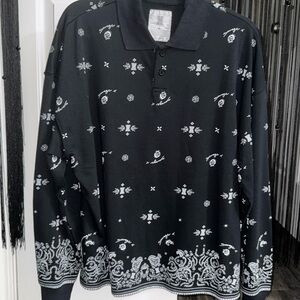 Savage X Fenty Men's Essential Terry Long Sleeve Polo Shirt Paisley
Size: XS